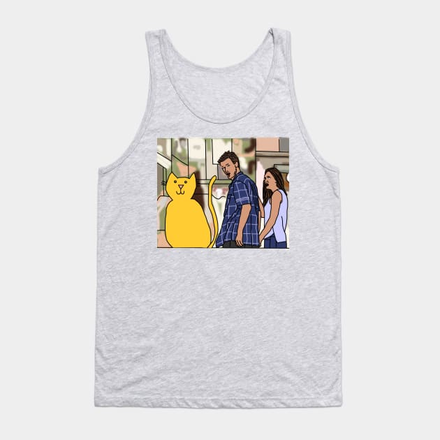 Distracted Boyfriend Meme Yellow Cat Tank Top by ellenhenryart